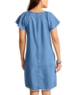 Chambray Flutter Sleeve Dress