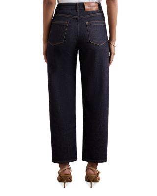 Petites Marcie Straight Patch Pocket Jeans in Dark Blue