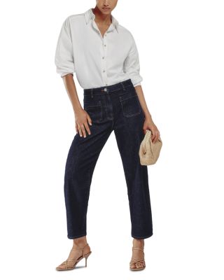 Marcie Straight Patch Pocket Jeans in Dark Blue