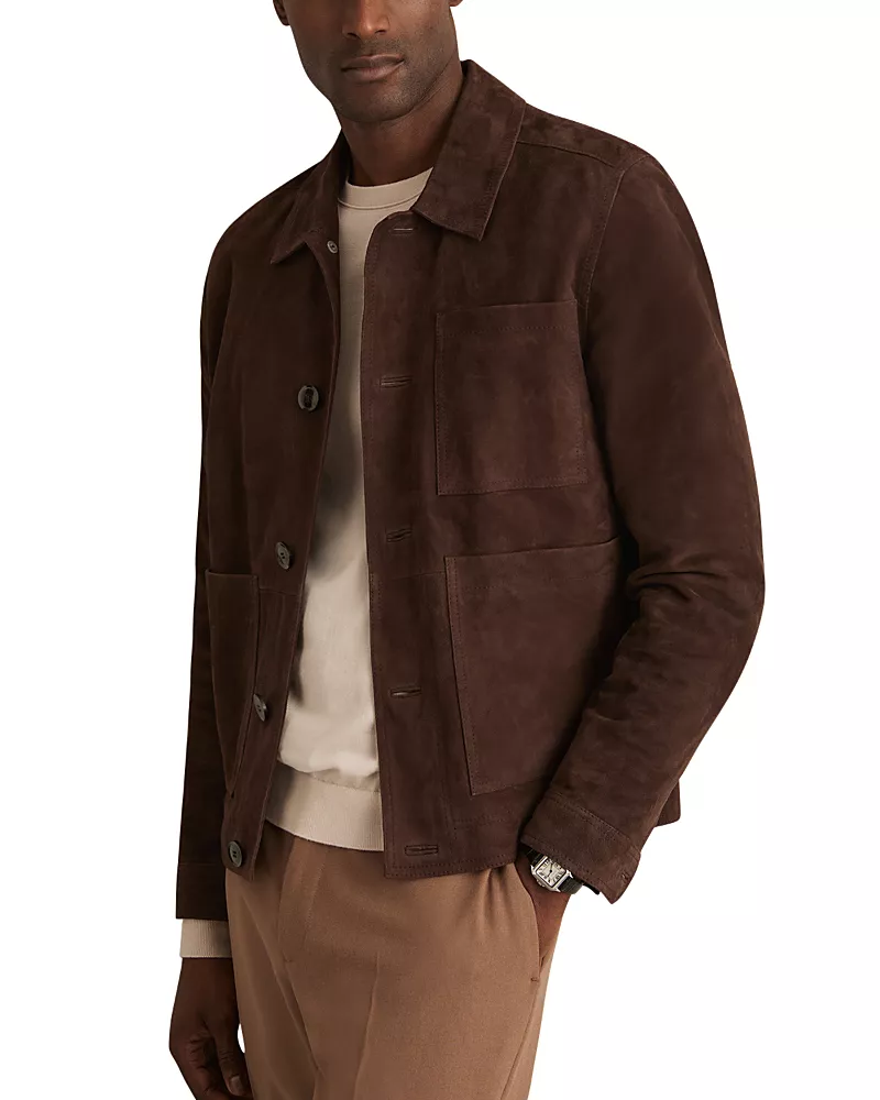 Reiss Wilstead Suede Press Stud Trucker Jacket