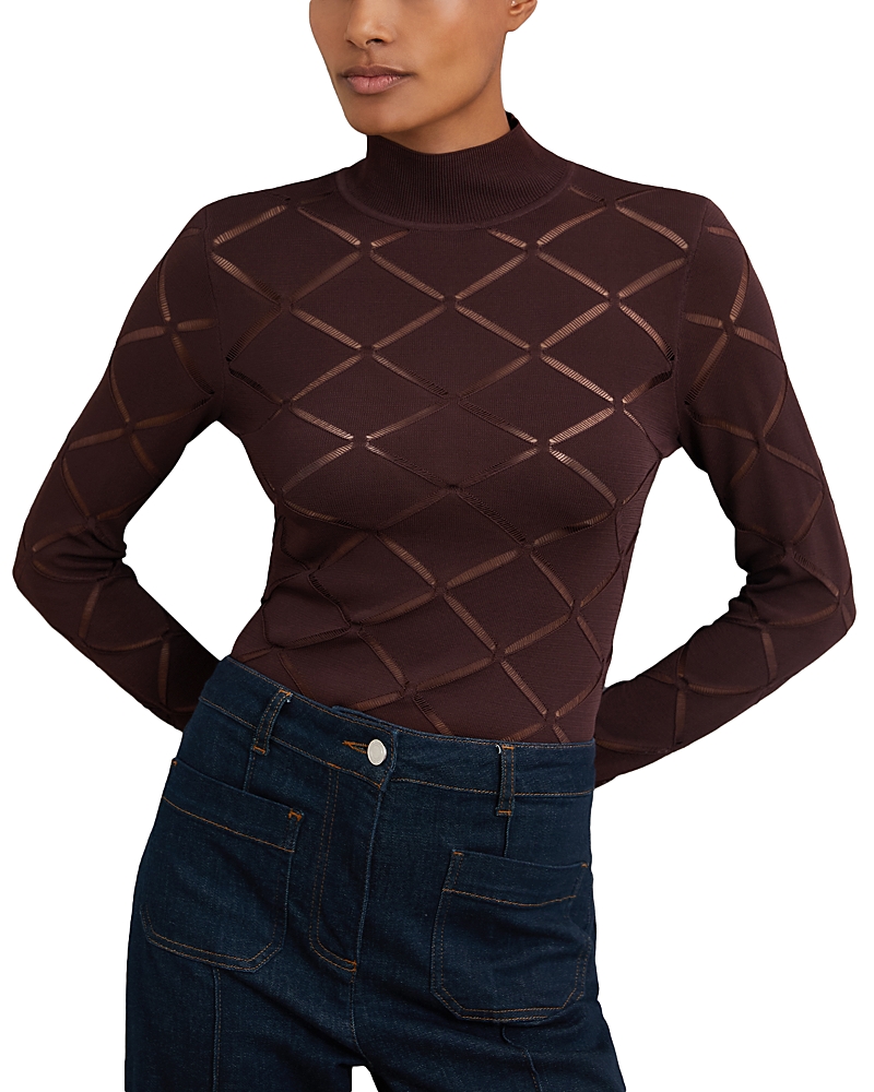 Reiss Womens Burgundy Seren Laser-cut Stretch-knit Top In Burgundy