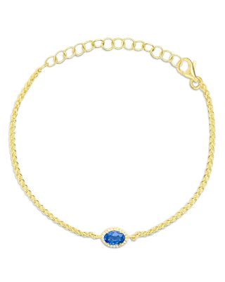 Blue Sapphire & Diamond Halo Chain Bracelet in 14K Yellow Gold 