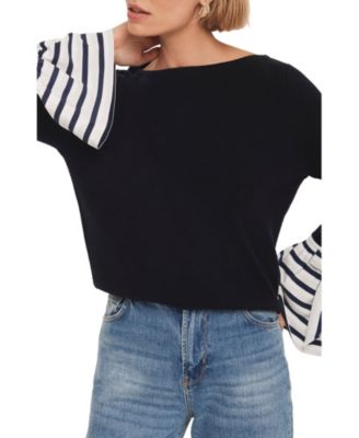  Women's Cotton Blend Striped Cuff Sweater