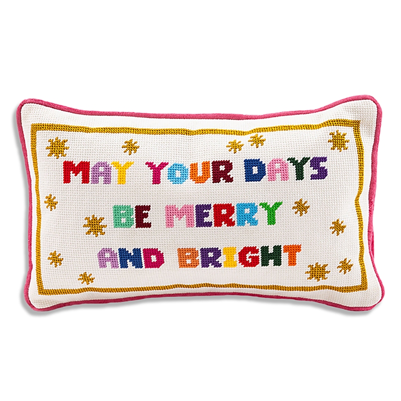 Furbish Studio Merry & Bright Needlepoint Pillow In Pink