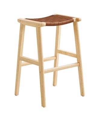 Saoirse Leather Wood Bar Stool, Set of 2