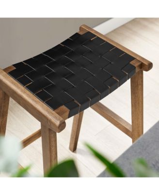 Saoirse Leather Wood Bar Stool, Set of 2