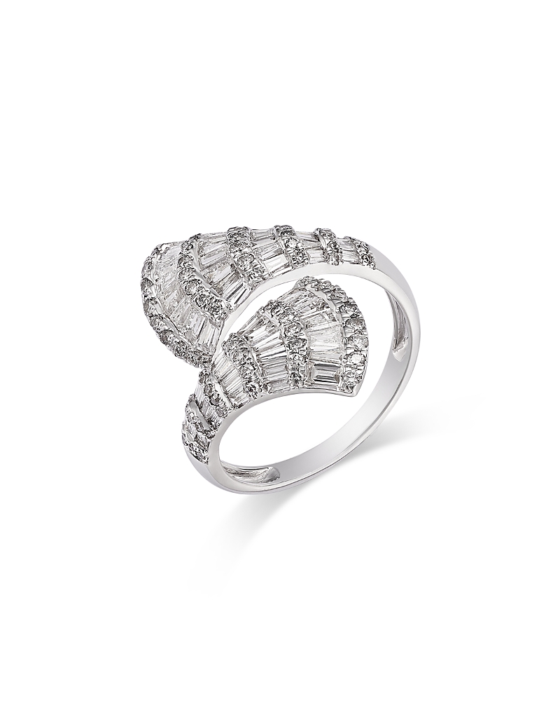 Bloomingdale's Fine Collection Baguette & Round Diamond Crossover Fan Ring In 14k White Gold, 1.50 Tcw In Metallic