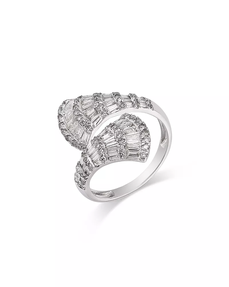 Bloomingdale's Fine Collection Baguette & Round Diamond Crossover Fan Ring in 14K White Gold, 1.50 tcw