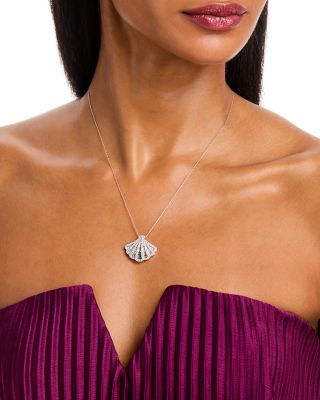 Diamond Fan Pendant Necklace in 14K White Gold, 1.50 tcw
