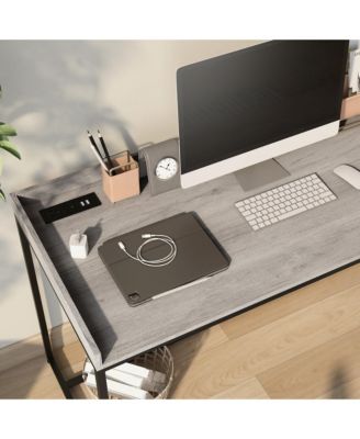 Tioga Steel Base 1-Drawer Writing Desk with USBs and Outlets