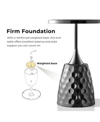 Knoll 16" Iron Round End Table with Geometric Pattern Top and Hammered Base