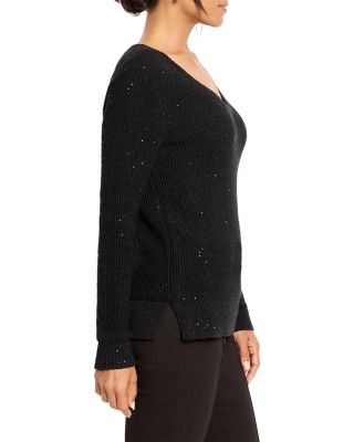 Shimmer Waffle V Neck Sweater