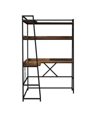 Dwen Steel Base 2-Shelf Corner Writing Desk with USB Port and Power Outlet