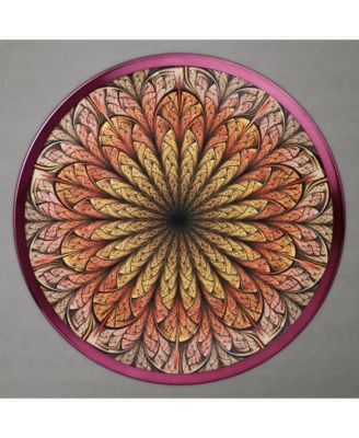 Knoll 16" Iron Round End Table with Geometric Pattern Top and Trumpet Base