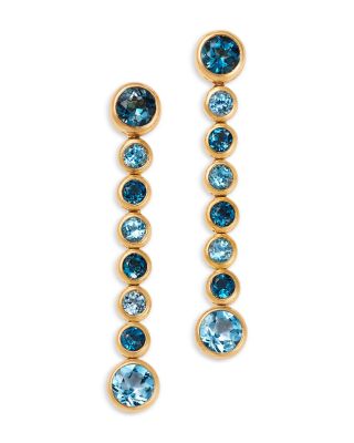 London Blue Topaz & Blue Topaz Bezel Set Linear Earrings in 14K Yellow Gold