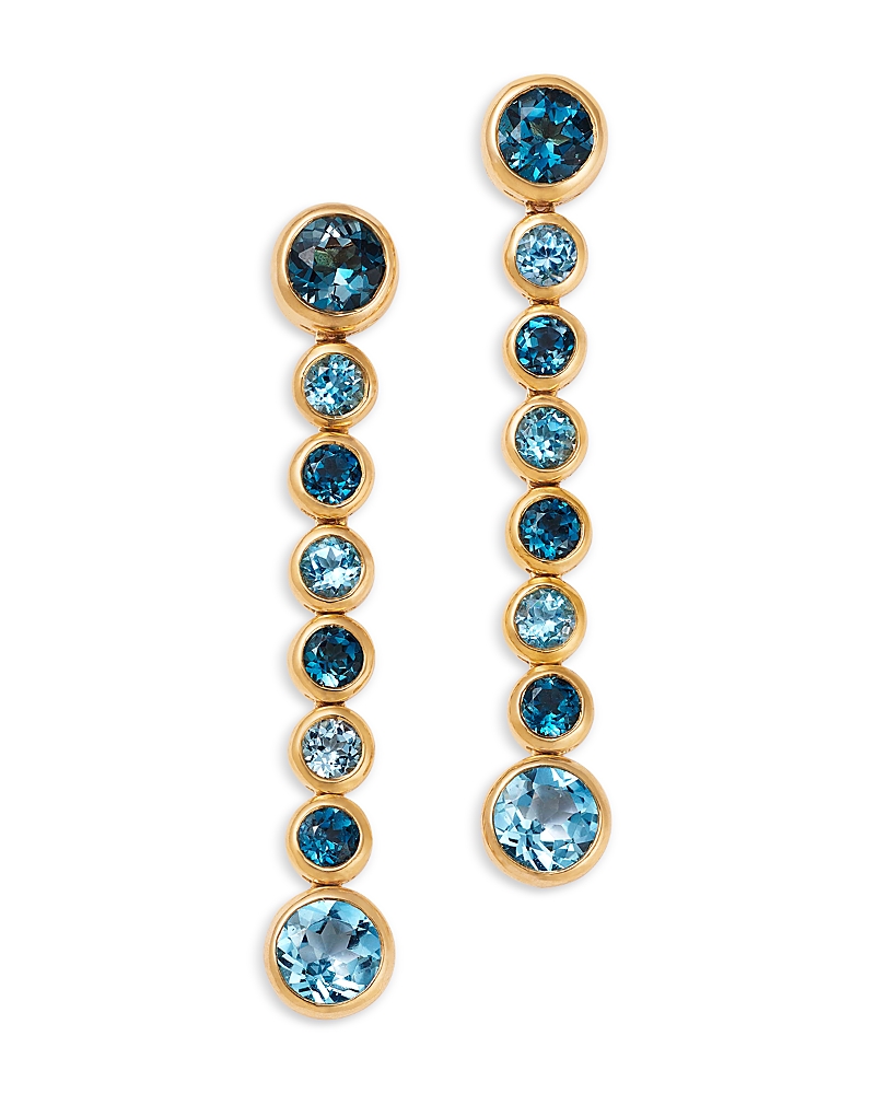 Bloomingdale's Fine Collection London Blue Topaz & Blue Topaz Bezel Set Linear Earrings In 14k Yellow Gold In Multi