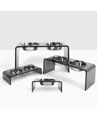 Small Smoke Grey Double Pet Feeder, 1 Pint Bowls