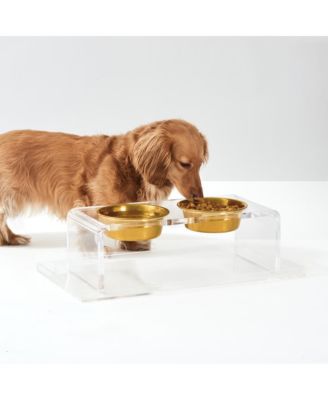 Medium Clear Double Bowl Pet Feeder, 2 Quart Bowls