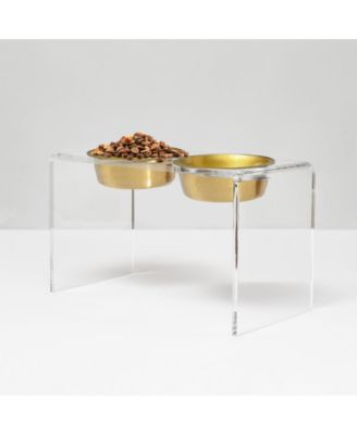 Tall Double Bowl Pet Feeder with Metal Bowls