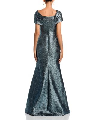 Metallic Jacquard Twist Bodice Off-the-Shoulder Gown