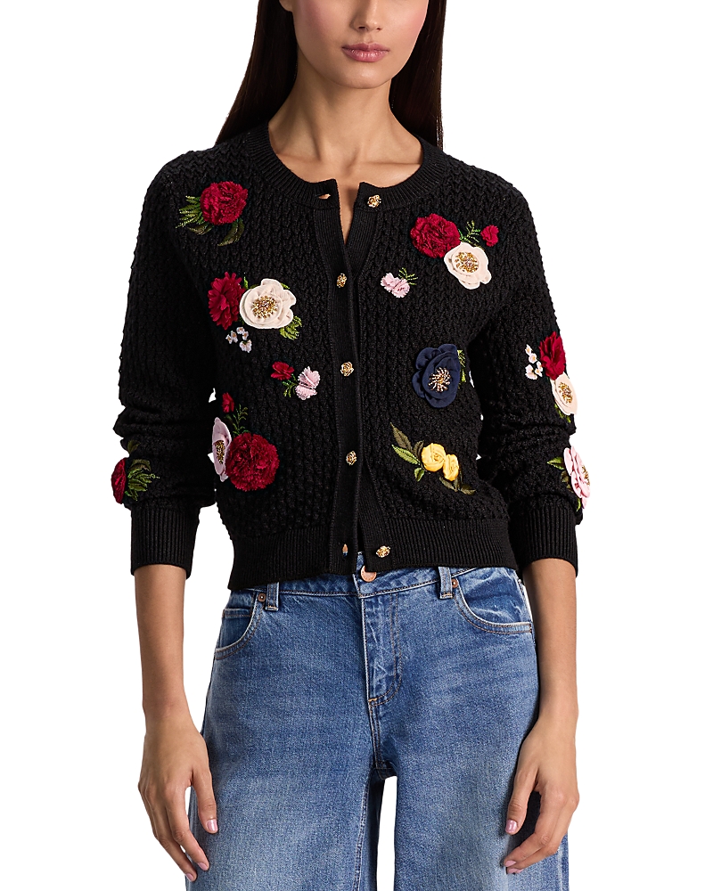 Alice And Olivia Dollie Floral Cardigan Sweater In Multi
