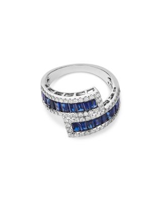 Sapphire & Diamond Bypass Ring in 14K White Gold