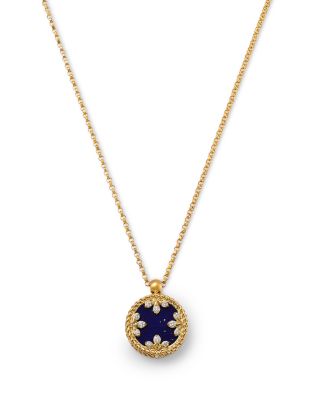 18K Yellow Gold Venetia Medallion Blue Lapis & Diamond Petite Pendant Necklace