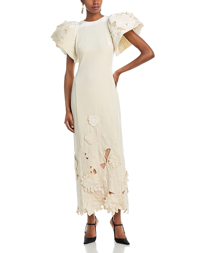 Leo Lin Lucinda Velvet Maxi Dress In White