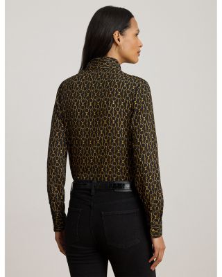 Chain Print Crepe Tie Neck Blouse