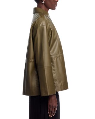 Lightweight Lambskin Leather Gathered Waist Oversized Jacket