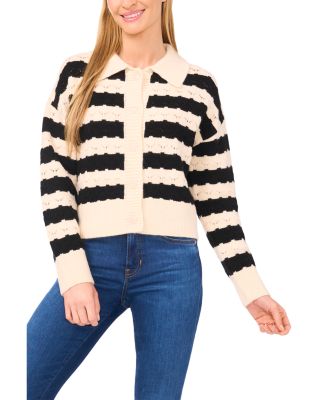 Wide Collar Striped Cardigan