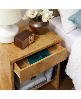 Hudson 1-Drawer Burl Wood Nightstand With Shelf