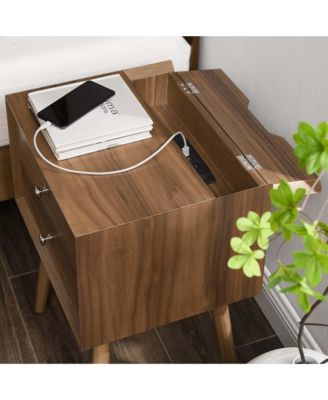 Ember Wood Nightstand With USB Ports