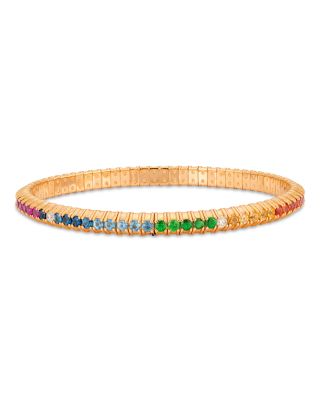 18K Rose Gold Stretch Rainbow Sapphire, Tsavorite, &amp; Diamond Bracelet