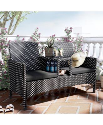 Outdoor PE Wicker Patio Conversation Loveseat with Built-in Glass End Table