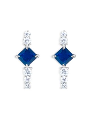 14K White Gold Blue Sapphire & Diamond Spike Stud Earrings