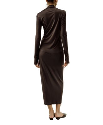  Slim Fitted Silk Jersey Long Sleeve Top