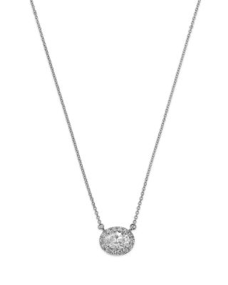 Diamond Oval Halo Pendant Necklace in 14K White Gold, 1.0 tcw