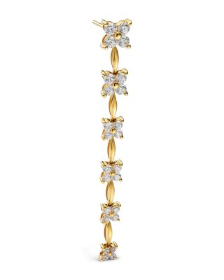 Diamond Flower Quad Cluster Graduated Linear Drop Earrings in 14K Yellow Gold, 1.75 tcw