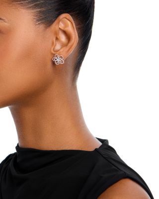 Diamond Micropav&eacute; Flower Stud Earrings in 14K White Gold, 0.50 tcw