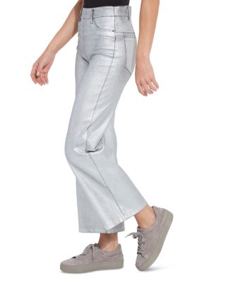 Coated High Rise Ankle Wide Leg Jeans in Metallic Silver