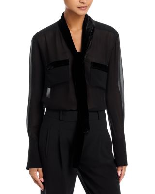 The Velvet Trim Modern Tie Silk Blouse