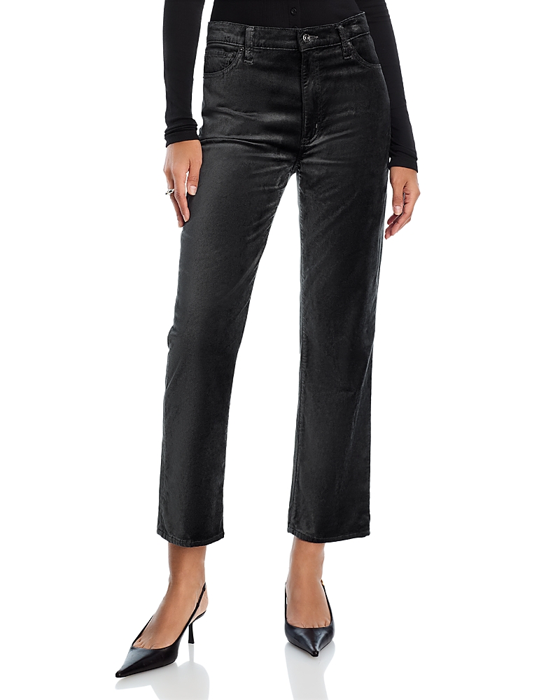 Frame Le Sleek High Rise Straight Velveteen Jeans In Green Smoke Velvet In Black