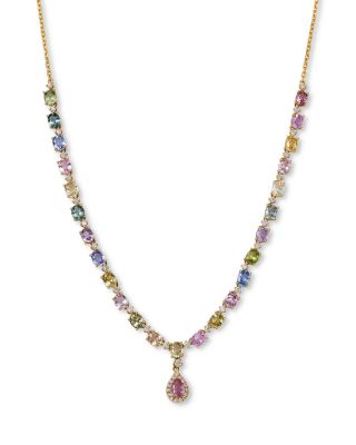 Rainbow Sapphire & Diamond Lariat Necklace in 14K Yellow Gold, 18"
