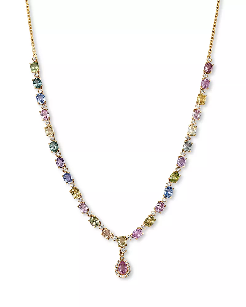 Bloomingdale's Fine Collection Rainbow Sapphire & Diamond Lariat Necklace in 14K Yellow Gold, 18