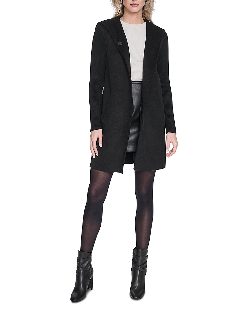 Kenneth Cole Hooded Double Face Coat In Black