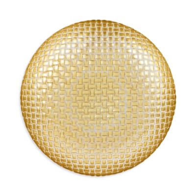 Rufolo Glass Gold Basketweave Large Shallow Bowl