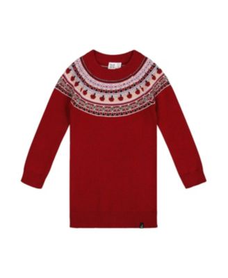 Girls' Knit Dress with Apple Jacquard Yoke - Big Kid