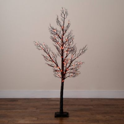 5' Pre-Lit Halloween Minimalist Twig Artificial Fall Tree with 240 Orange & Purple LED Lights