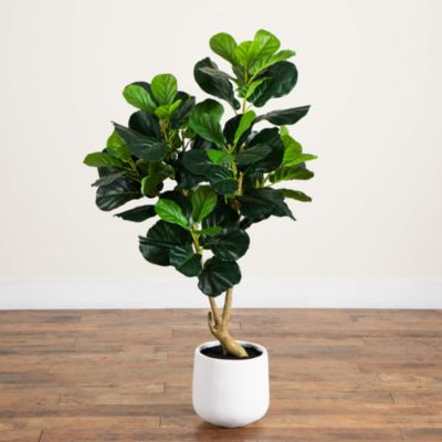 4&#39; Artificial Lush Fiddle Leaf Tree in Decorative White Planter